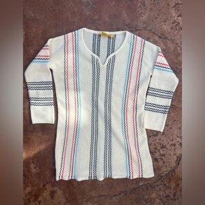 KUNA 100% Baby Alpaca Pullover V Neck Sweater Made In Peru Side Slits Boho XS